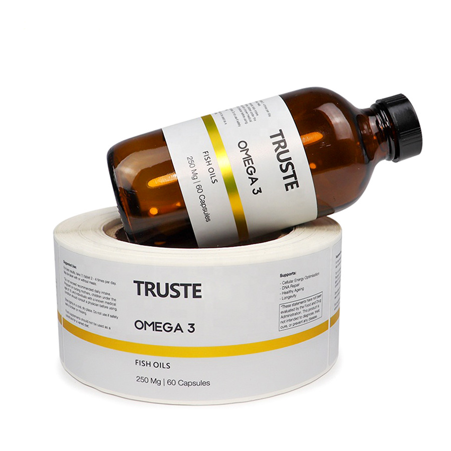 Medical Label - 環境にやさしいインクロール,透明な光沢のあるコーティングされた医薬品ボトルステッカー,化粧品包装,金箔付き