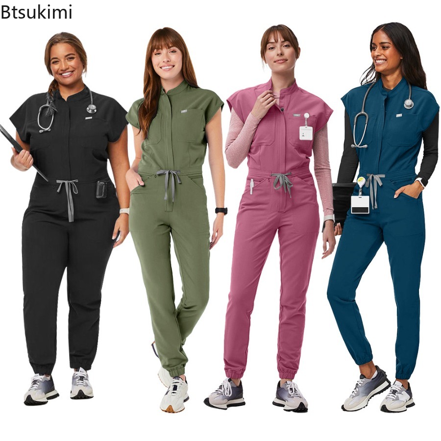 Medical Lab Uniform - ファッションジッパージャンプスーツ医療制服医療サービス看護ロンパースペットグルーミングナース制服ワンピース半袖作業服