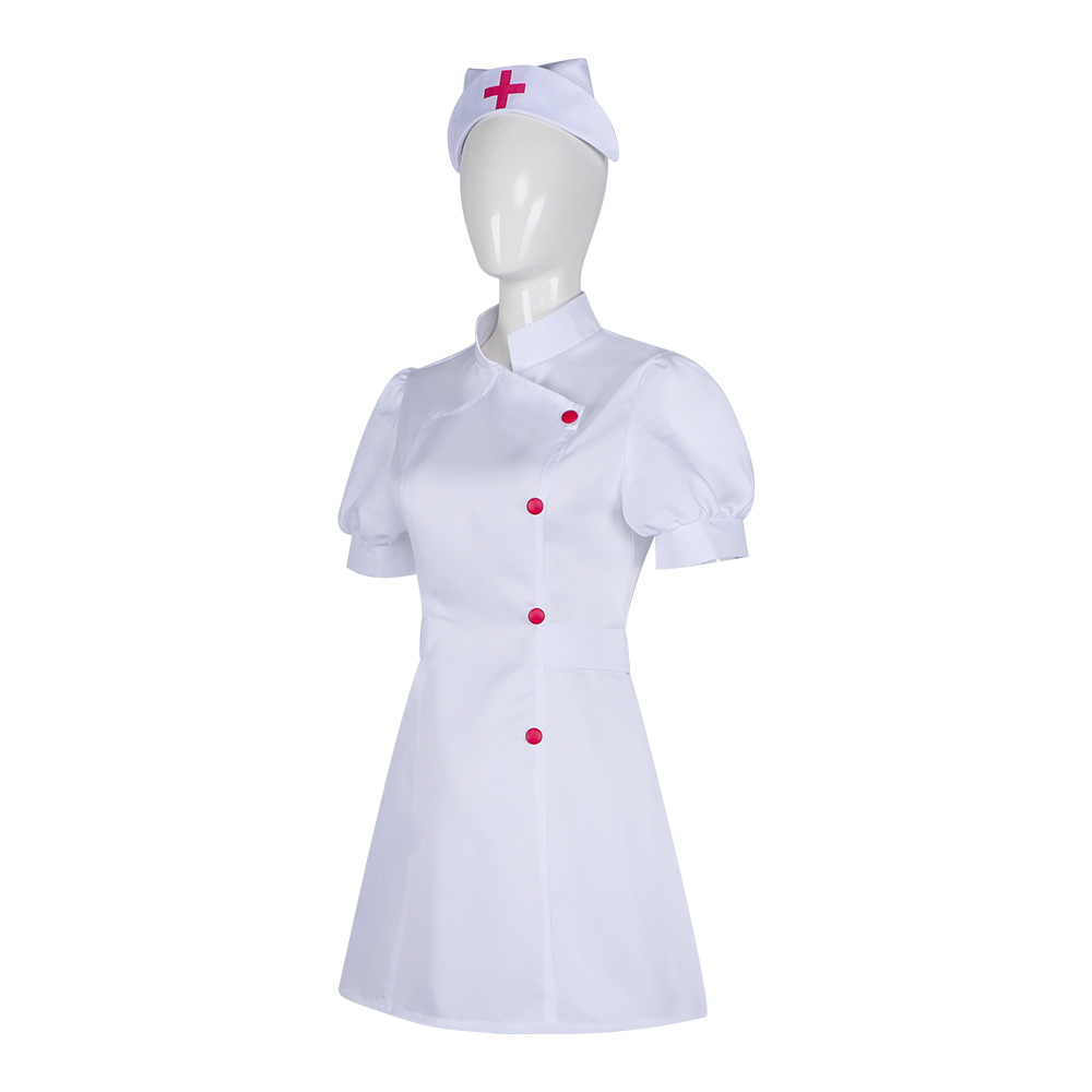 Medical Lab Units - ナースドレスコスチュームセット女性用白半袖医療白衣ナースキャップハロウィンコスプレパーティースーツ