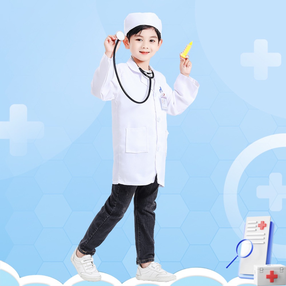 Medical Lab Usa - キッズドクター＆ナースロールプレイコスチュームセット、ステージパフォーマンスやごっこ遊び用の白い白衣、幼児用医療ドレスアップ衣装