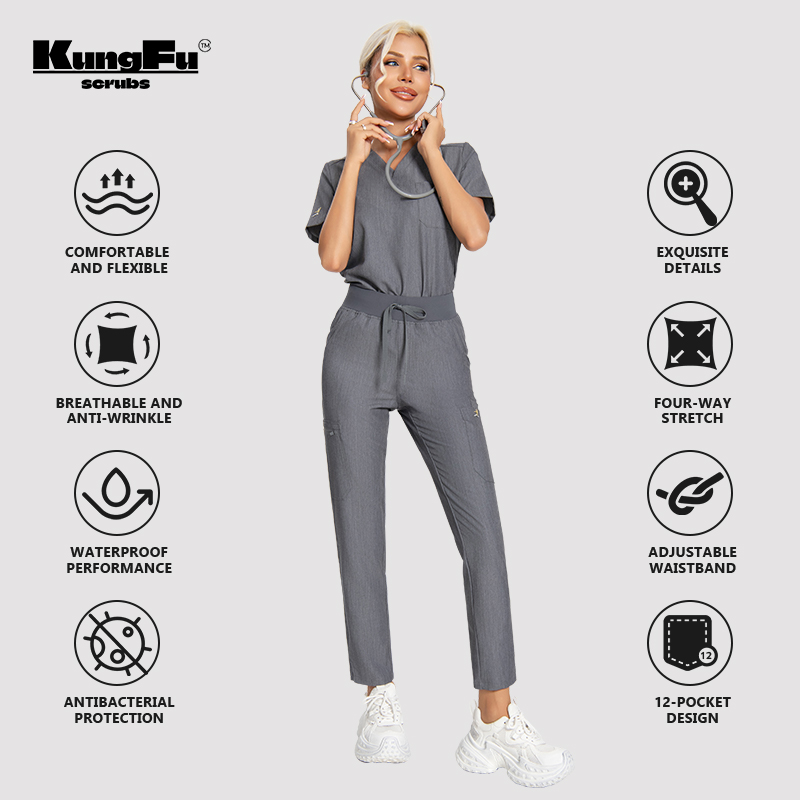 カンフースクラブ女性看護師スクラブ医療ユニフォームトップ抗菌 - Medical Lab Uniform のレビューと価格