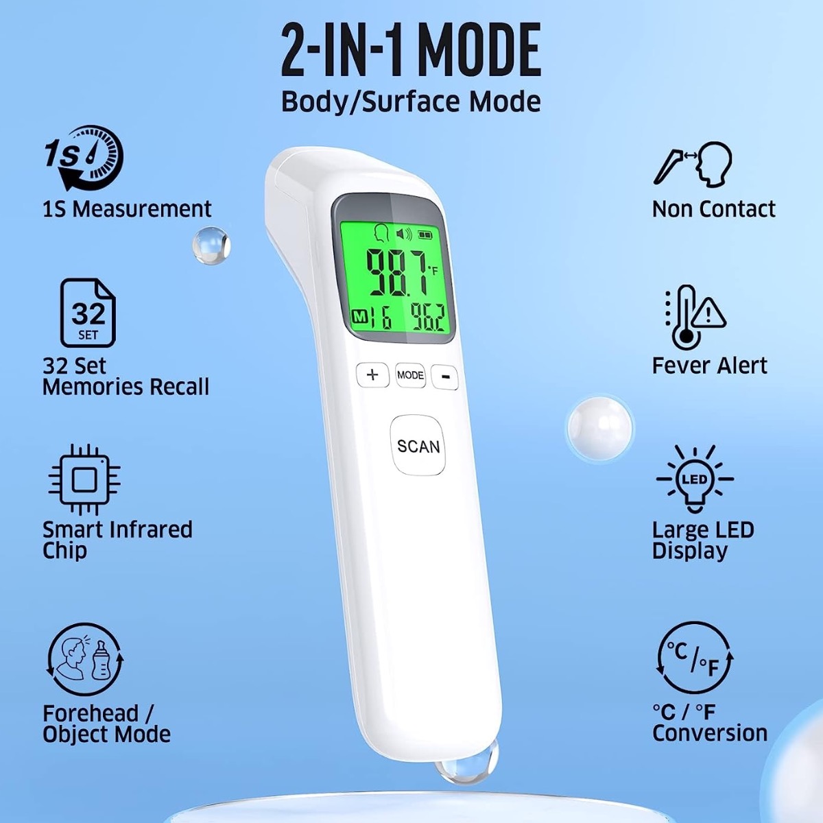 大人と子供用の体温計、非接触式額体温計、発熱警告、即時正確な - Digital Thermometer Infrared のレビューと価格