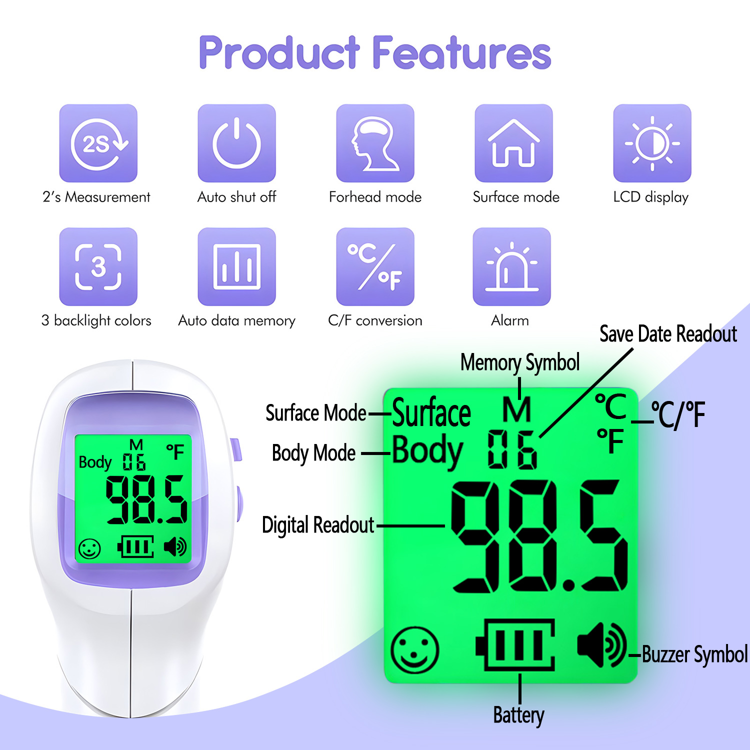 医療用体温計バックライト付き非接触デジタル体温計測定ツールま - Digital Thermometer Infrared のレビューと価格