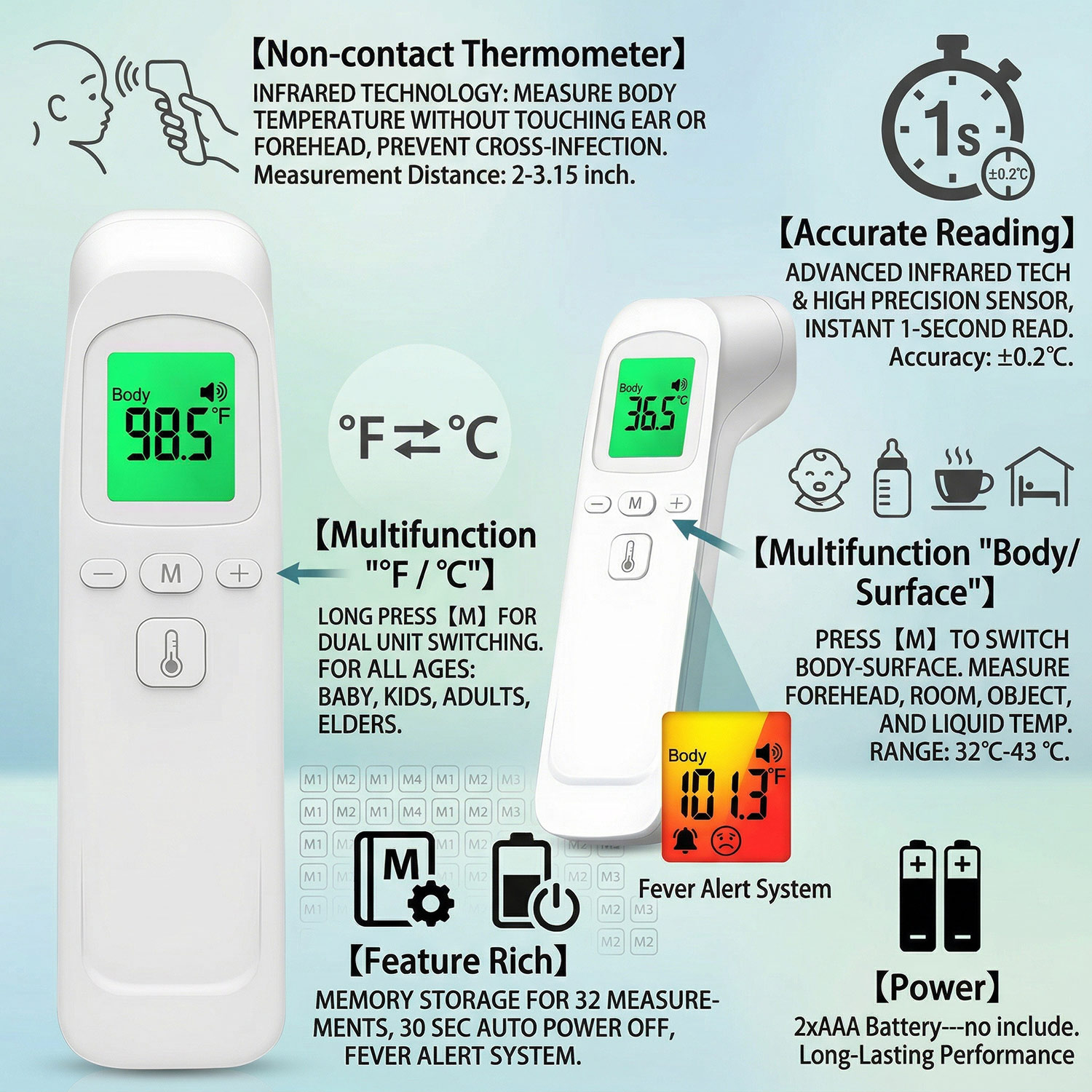 医療用非接触体温計、デジタル赤外線額温度計（全年齢対応） - Digital Thermometer Infrared のレビューと価格